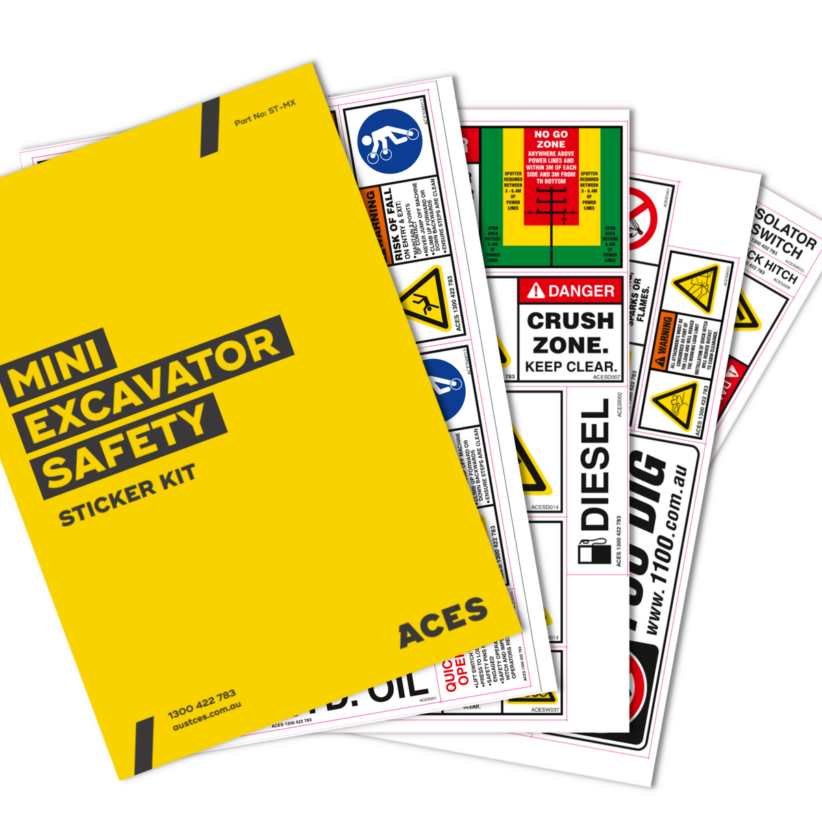 Mini Excavator Safety Sticker Kit for Risk Assessment up to 10 tonne class