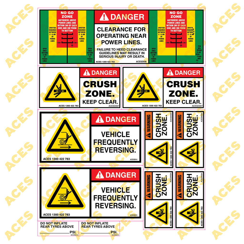Tool Carrier Safety Sticker Kit for Risk Assessment 10 to 24 tonne class