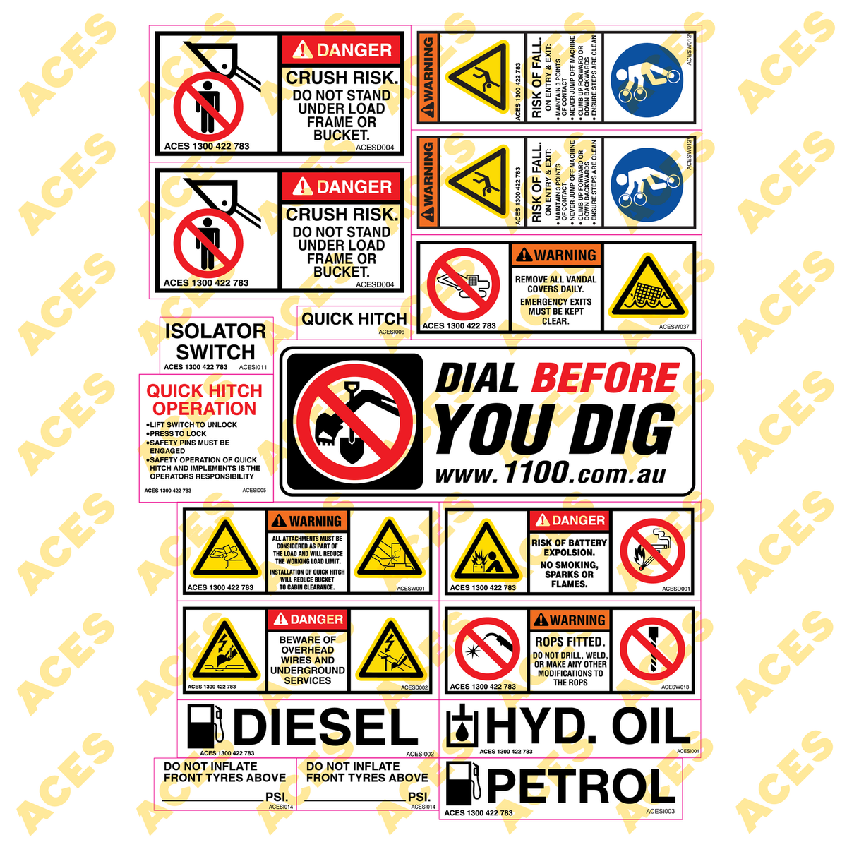 Tool Carrier Safety Sticker Kit for Risk Assessment 10 to 24 tonne class