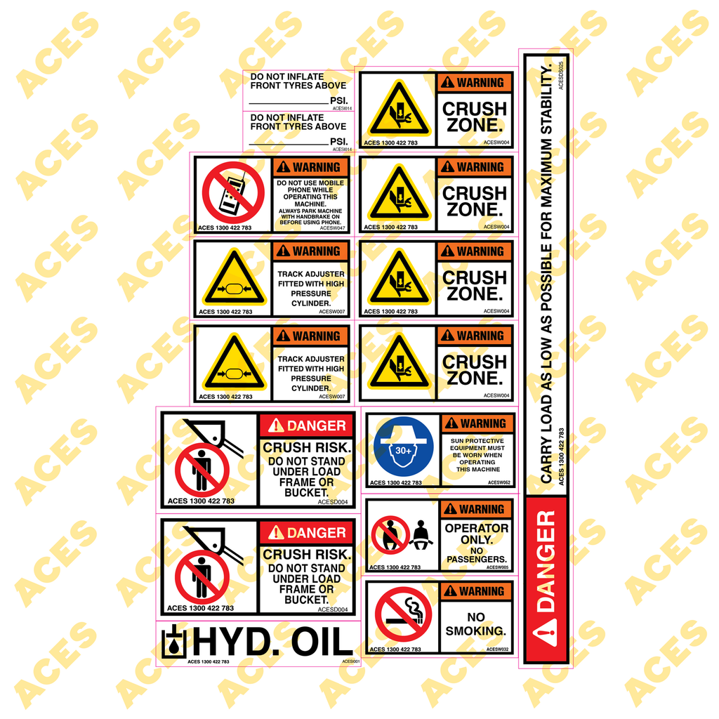 Mini Loader Safety Sticker Kit for Risk Assessment
