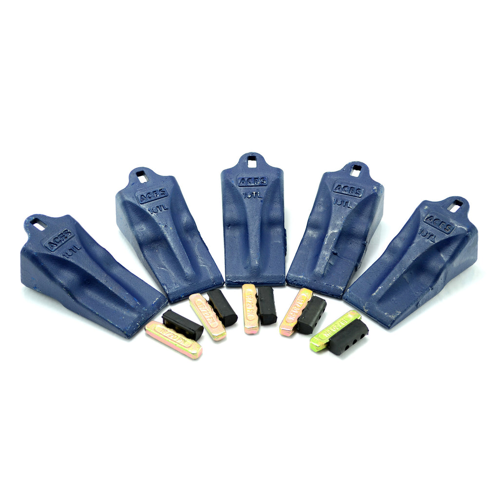 18TL Teeth + Pins/Locks (Pack of 5), Bucket Tooth, Excavator, Skid Steer, Bobcat