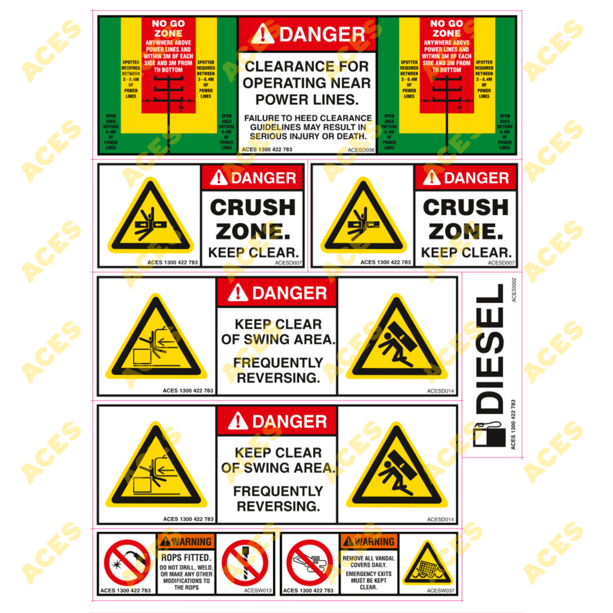 Mini Excavator Safety Sticker Kit for Risk Assessment up to 10 tonne class