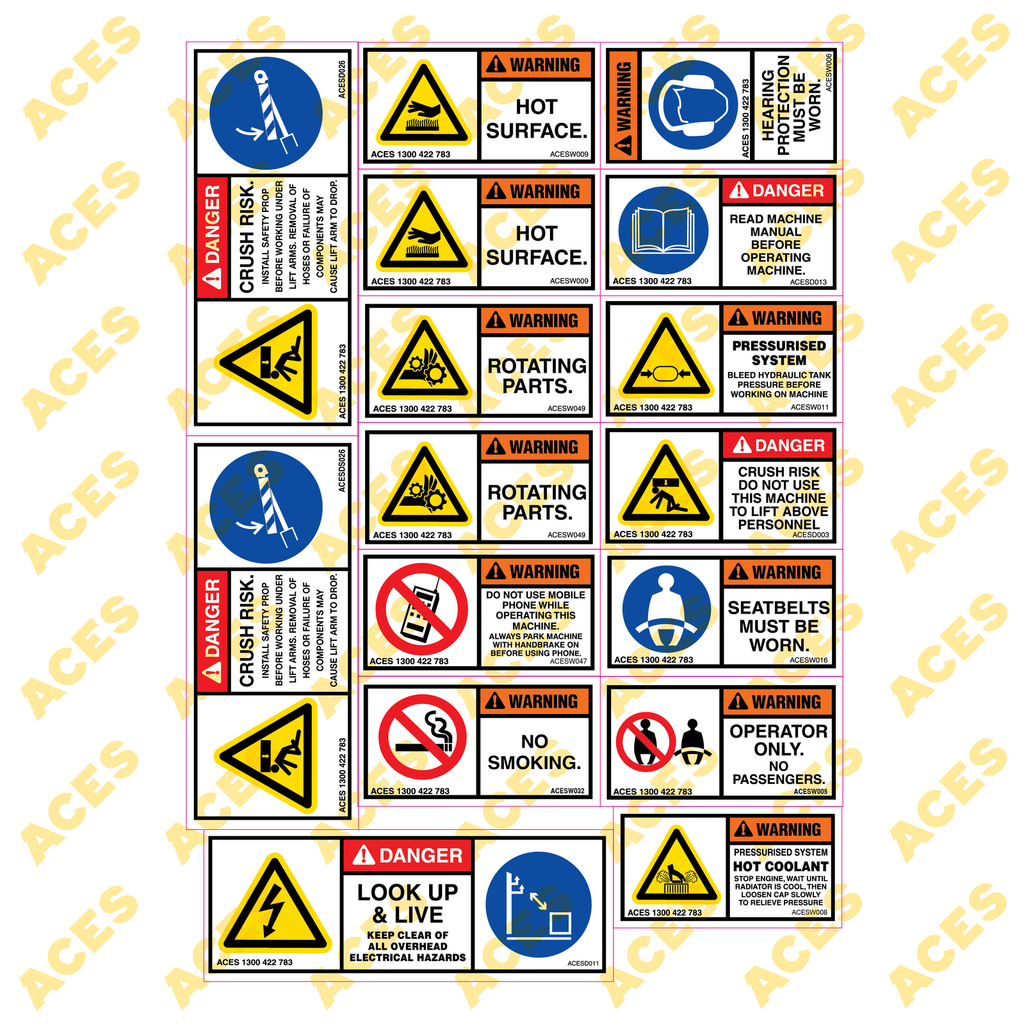 Tool Carrier Safety Sticker Kit for Risk Assessment 10 to 24 tonne class